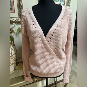 ABERCROMBIE & FITCH LIGHT PINK BALLET WRAP POINTELLE KNIT V-NECK SWEATER SIZE M